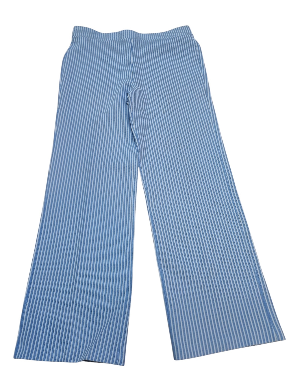 ​Vtg 70s Striped Flare Pants Women's 15/16 Blue White Knit Wide Leg Disco Retro
